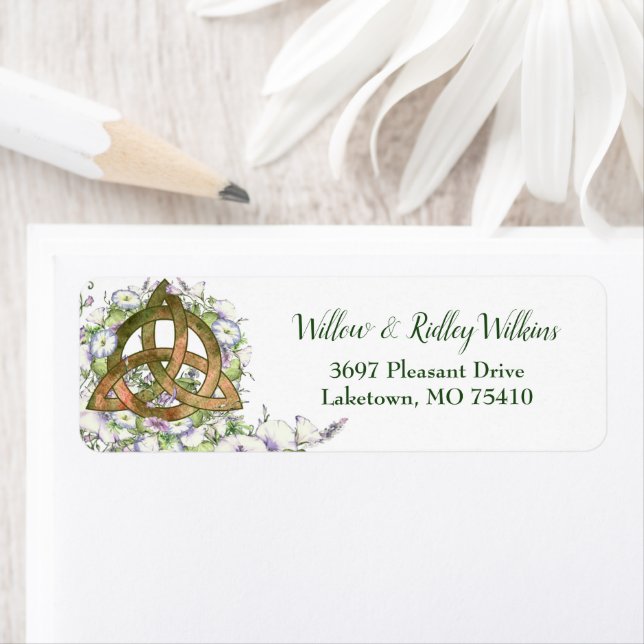 Celtic Orange Triquetra Watercolor Floral Address (Insitu)