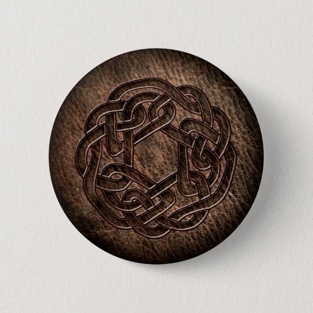 Celtic ornament embossed on leather 2 inch round button (Front)