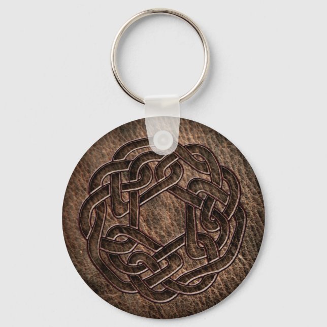 Celtic ornament embossed on leather keychain (Front)