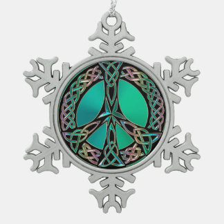 Celtic Peace - Celtic Knot Peace Sign Snowflake Pewter Christmas Ornament