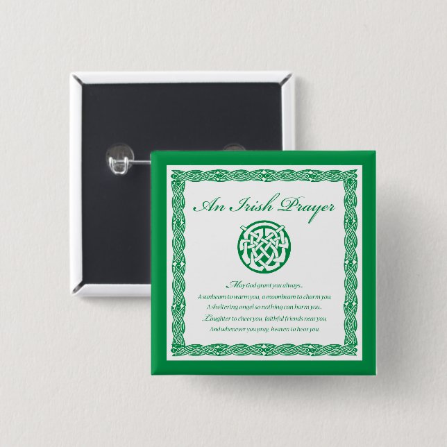 Celtic Prayer St. Patrick's Day 2 Inch Square Button (Front & Back)