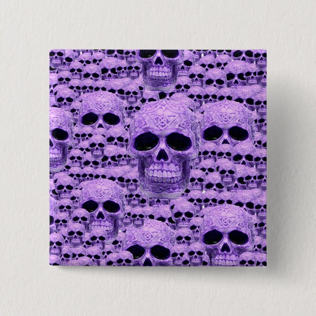 Celtic purple skull collage 2 inch square button (Front)