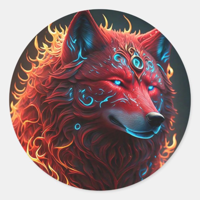 Celtic Red Wolf Square Sticker (Front)