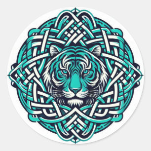 Celtic Round Teal Tiger Classic Round Sticker