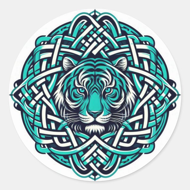 Celtic Round Teal Tiger Classic Round Sticker (Front)