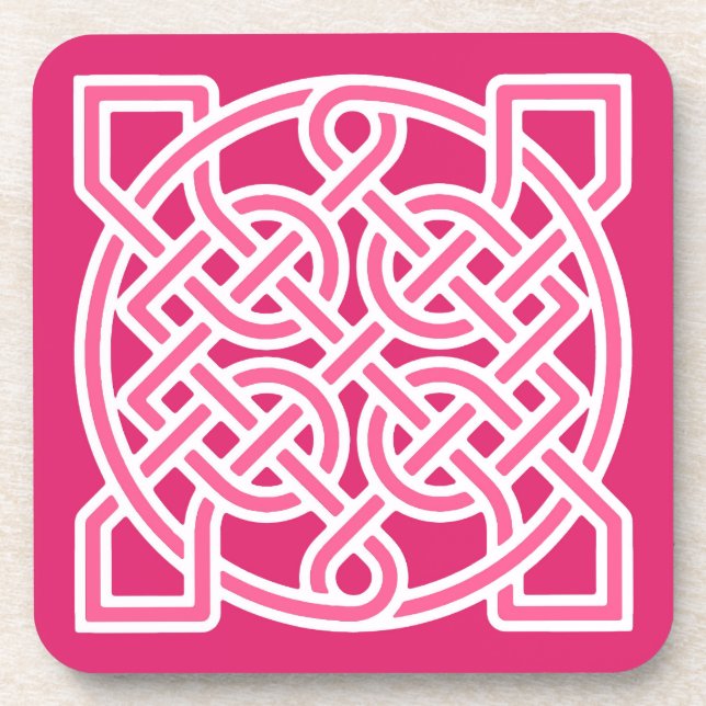 Celtic Sailor's Knot, Fuchsia Pink and White Coaster (Front)
