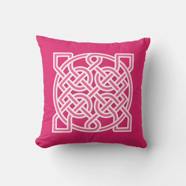 Celtic Sailor's Knot, Fuchsia Pink and White Throw Pillow (Front)