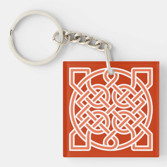 Celtic Sailor's Knot, Mandarin Orange and White Keychain (Front)