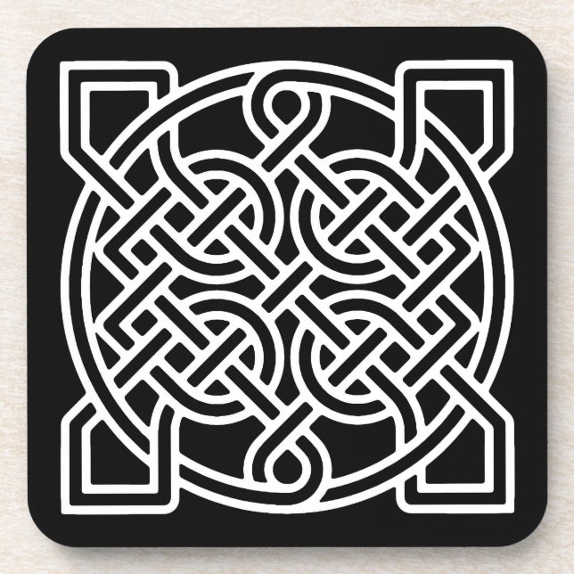 Celtic Sailor's Knot, White on a Black Background Coaster (Front)