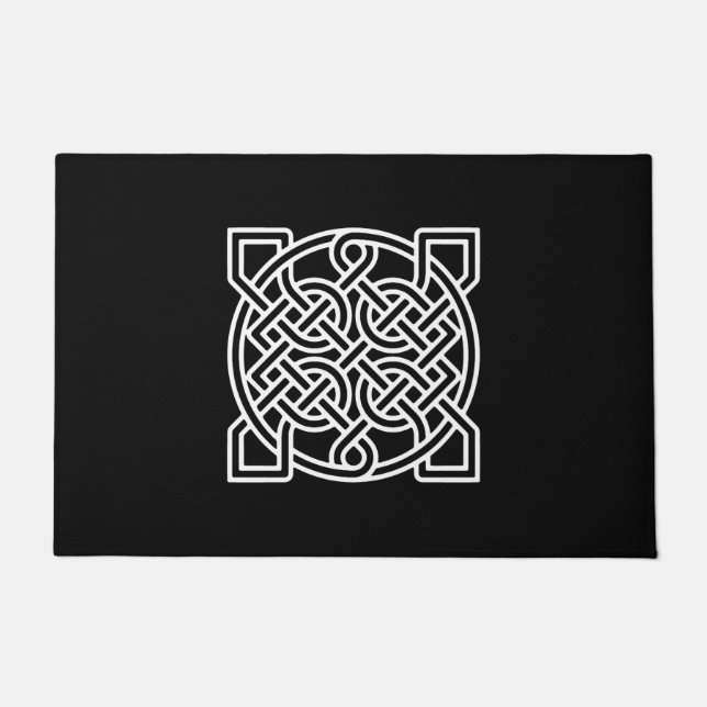 Celtic Sailor's Knot, White on a Black Background  Doormat (Front)