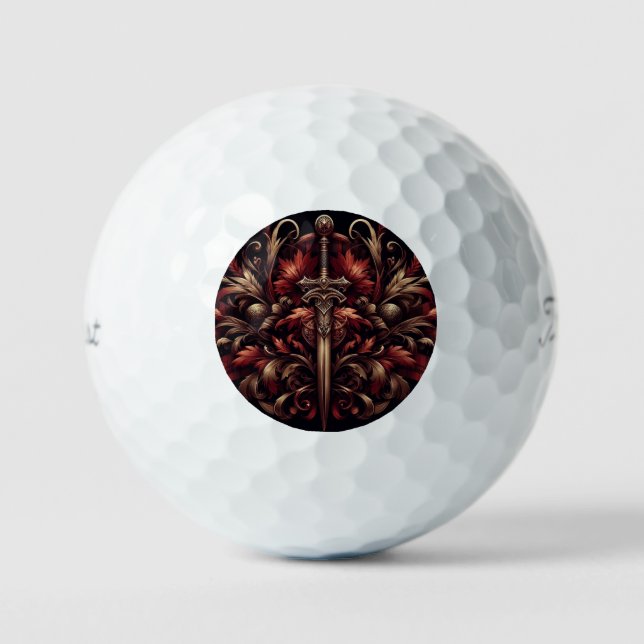Celtic Scottish Red and Bronze Sword Golf Balls (Front)