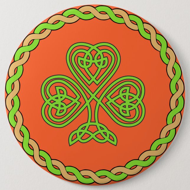 Celtic shamrock, 6 inch round button (Front)