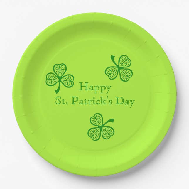 Celtic Shamrock Happy St. Patrick's Day Paper Plate (Front)