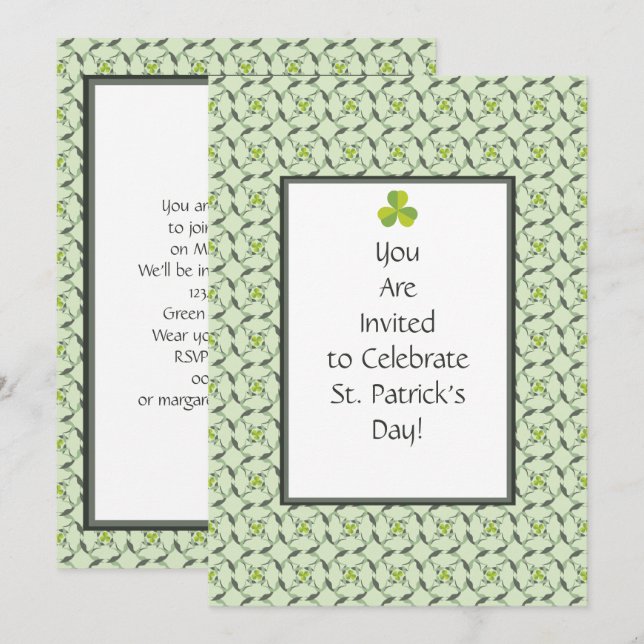 Celtic Shamrock Pattern St. Patrick's Day Party Invitation (Front/Back)