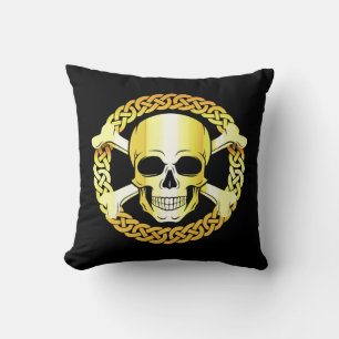 Celtic Skull Crossbones/Viking/Pirate/gold/black Throw Pillow