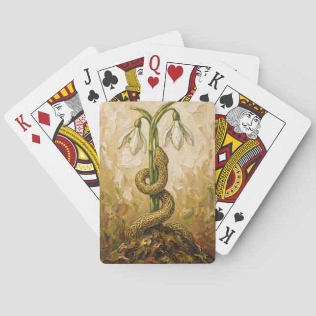 Celtic Snake Snowdrops Imbolc Rebirth Fantasy Art Playing Cards (Back)