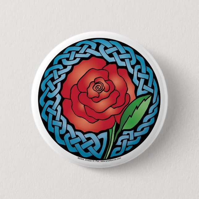 Celtic Stained Glass Rose 2 Inch Round Button (Front)