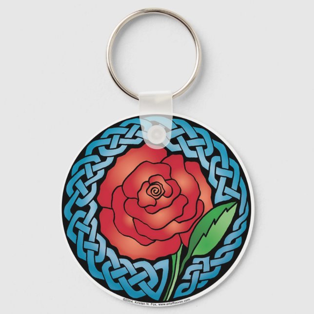 Celtic Stained Glass Rose Keychain (Front)