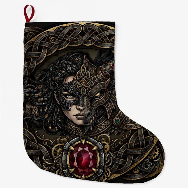 Celtic Steampunk Warrior.  Large Christmas Stocking (Front)