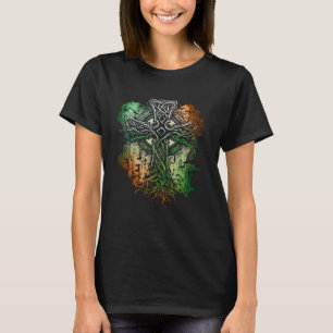 Celtic Style Cross With Irish Flag Colors T-Shirt