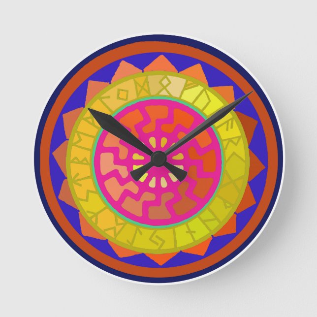 Celtic Sun Rune Calendar Symbols Round Clock (Front)