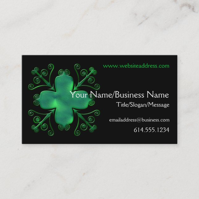 Celtic Swirls Glass Green Design Business Card (Front)
