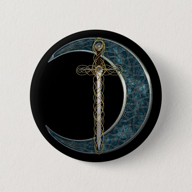 Celtic Sword and Moon 2 Inch Round Button (Front)