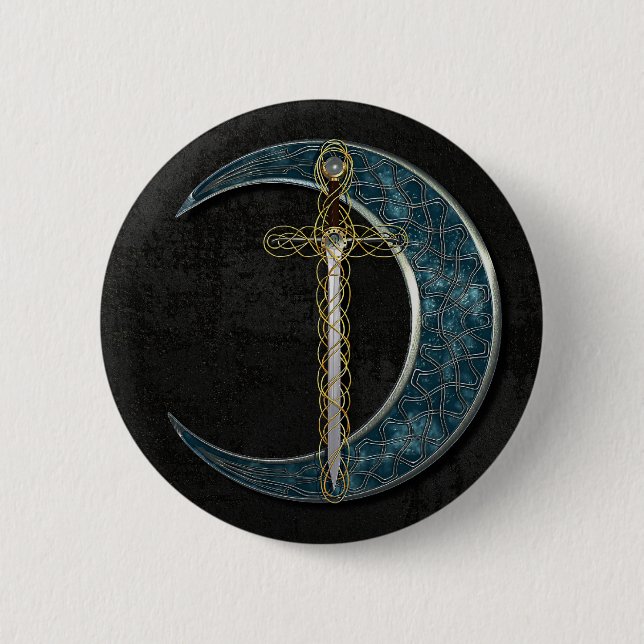 Celtic Sword and Moon with Grunge Wall 2 Inch Round Button (Front)
