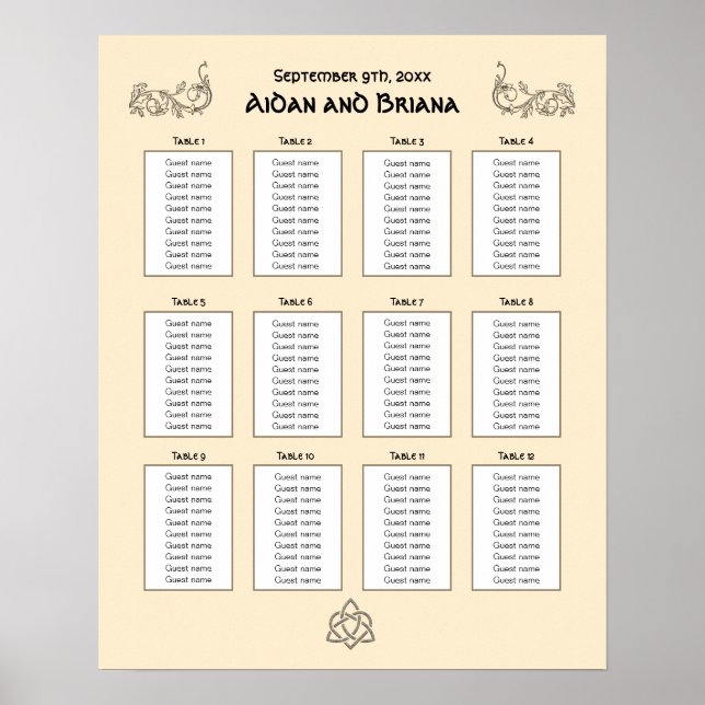 Celtic symbols and foliage 12 table poster (Front)