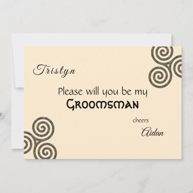 Celtic symbols and foliage on cream invitation (Front)