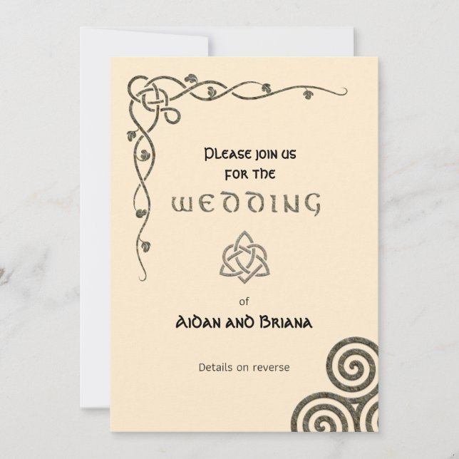 Celtic symbols and foliage on cream mdern invitation (Front)