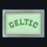 Celtic Text Rectangular Belt Buckle<br><div class="desc">Celtic knot style text in green. Custom fonts.</div>