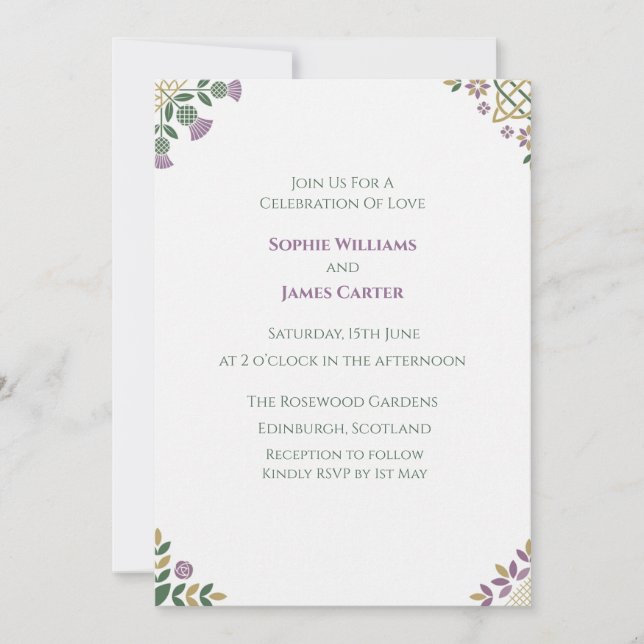 Celtic Thistle Scottish Wedding Invitation (Front)