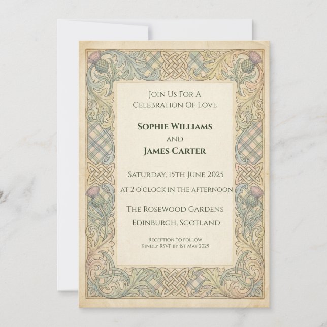 Celtic Thistle Tartan Wedding Invitation (Front)