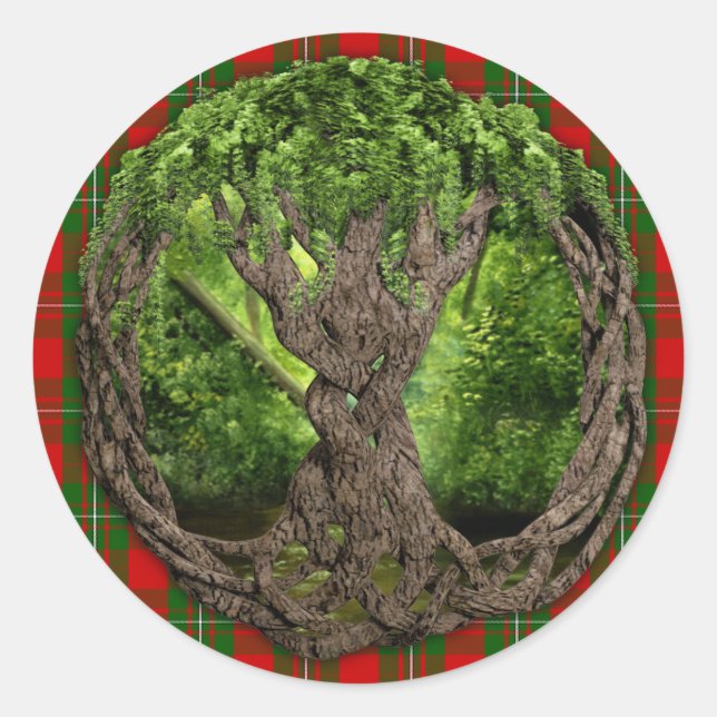 Celtic Tree Of Life And Clan MacGregor Tartan Classic Round Sticker (Front)
