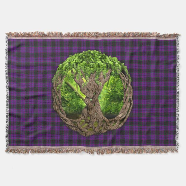 Celtic Tree Of Life Clan Laird Tartan Throw Blanket (Front)