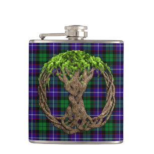Celtic Tree Of Life Clan Mitchell Tartan Hip Flask