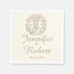 Celtic Tree of Life Gold Thistle Wedding Napkin