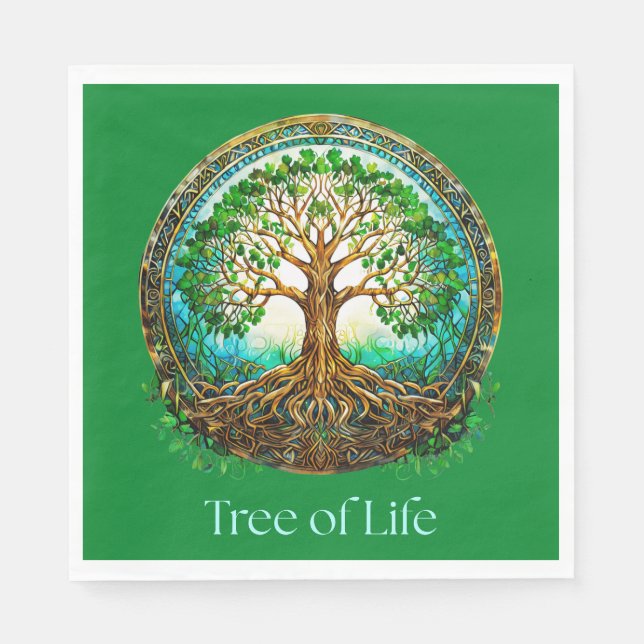 Celtic Tree of Life in Emerald Green Napkin (Front)