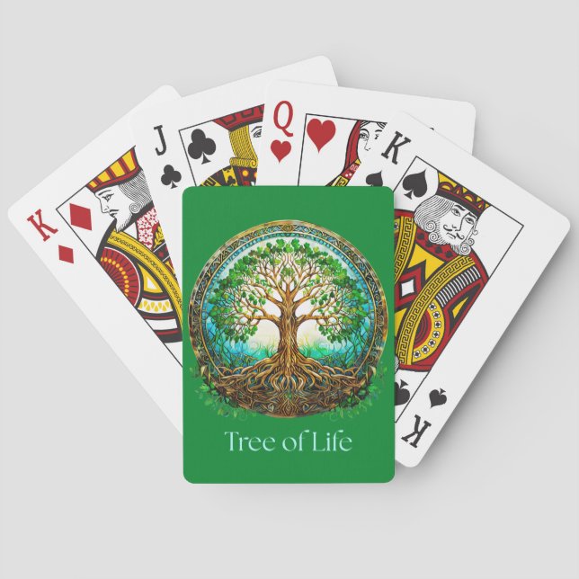 Celtic Tree of Life in Emerald Green Playing Cards (Back)