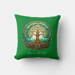 Celtic Tree of Life in Emerald Green Throw Pillow