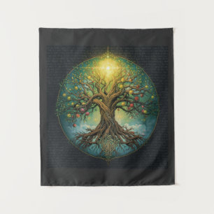 Celtic Tree of Life Yggdrasil Glow Magical Norse Tapestry
