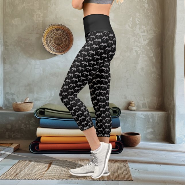 Celtic Tribal Dragon Black White Capri Leggings (Creator Uploaded)
