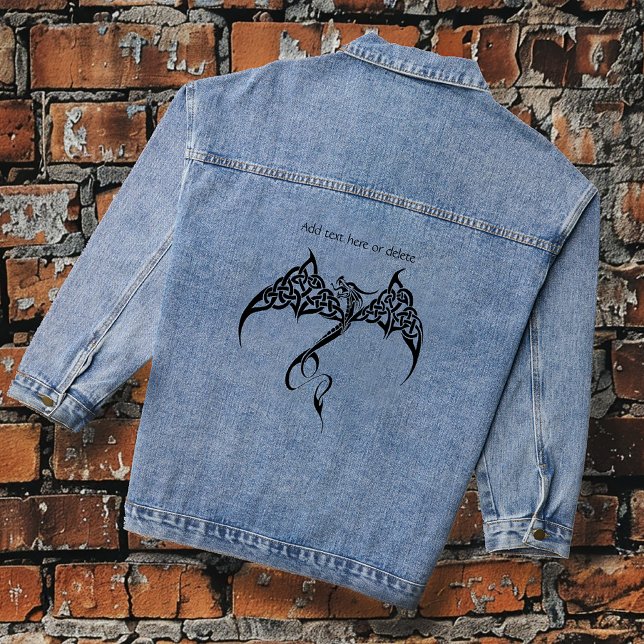 Celtic Tribal Dragon Black White Denim Jacket (Creator Uploaded)