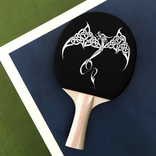 Celtic Tribal Dragon Black White Ping Pong Paddle