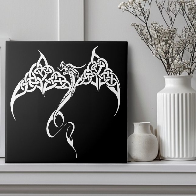 Celtic Tribal Dragon Black White Tile (Creator Uploaded)