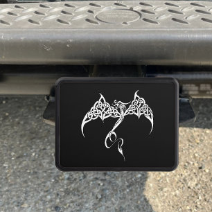 Celtic Tribal Dragon Black White Trailer Hitch Cover