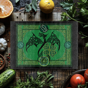 Celtic Tribal Dragon Irish Emerald Green Knotwork Cutting Board