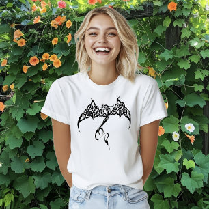 Celtic Tribal Dragon Knotwork Black White Fantasy T-Shirt