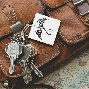 Celtic Tribal Dragon Knotwork Black White Logo Keychain